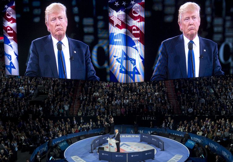 US Republican presidential candidate Donald Trump at the American Israel Public Affairs Committee (AIPAC) 2016 Policy Conference